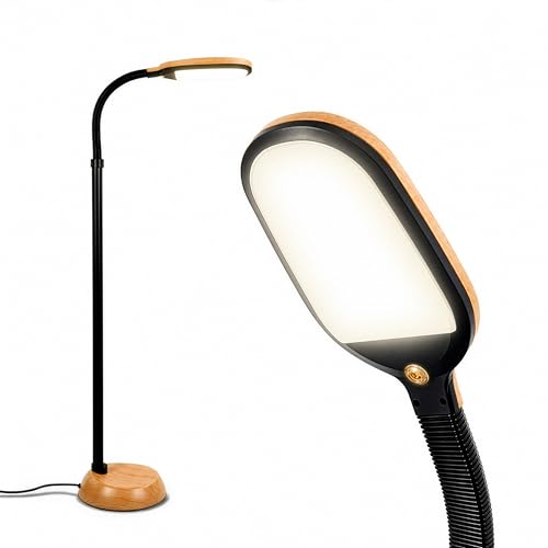 Brightech Litespan - LED Floor Reading Lamp, Modern Wooden Style, Adjustable Gooseneck, 850-950 Lumens, 12W, 3-Year Warranty - color: Wood
