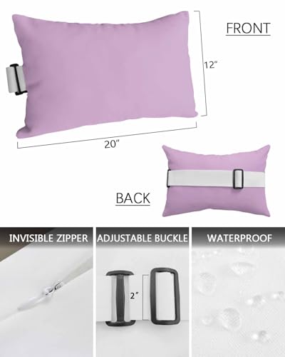 Outdoor Pillow for Lounge Chair with Strap & Insert Lavender Recliner Head Pillow Solid Purple Color Waterproof Headrest Patio Lumbar Pillows for Beach Pool Office Chaise Chair 12x20 Inch - color: Lavender Purple, size: 1 Pack - 12"x20"