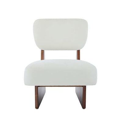 Christopher Knight Home Mores Low Profile Accent Chair Set of 2, Modern Living Room Armless Lounge Chair, Fabric Comfy Reading Chair for Bedroom, Wooden Frame and Thick Padded Seat, White+Walnut - color: Walnut+white C