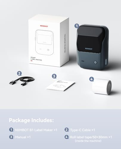 NIIMBOT B1 Label Maker Machine with Tape, 2Inch Thermal Label Printer, Blue - color: Blue, style: 1 Printer+1 Roll Label