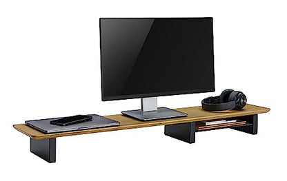 White Oak Wood Desk Shelf for Top of Desk 44 Inch Length Wood Monitor Riser with Middle Shelf - color: Oak