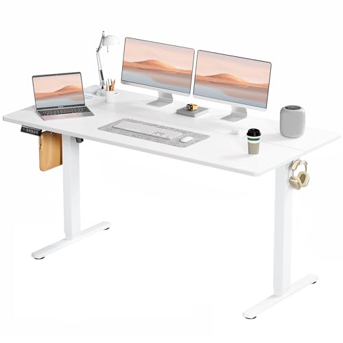 Sweetcrispy Electric Standing Desk, Computer Desk, 63x24 Inch | Adjustable Height, Splice Wood Board, 3 Memory Preset, Sit Stand Work Table for Home Office, White - color: White, size: 63×24 inch