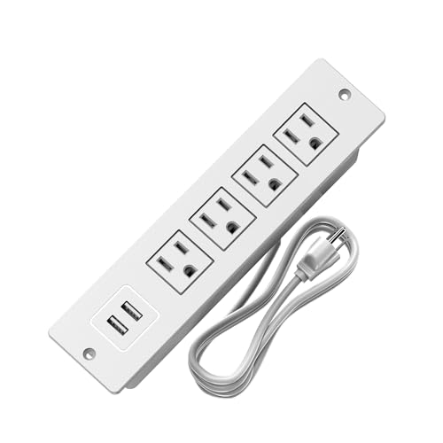 Recessed Power Strip Flush Mount Charging Station with USB Plug Multiple Surge Protector Hidden Outlet Extender with Extension Cord for Home Office Furniture Nightstand Bed Conference Table (White) - color: White