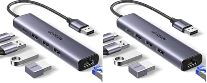 UGREEN USB to Ethernet Adapter, 5 in 1 USB Hub with Ethernet, Plug and Play (Pack of 2) - size: L100.9xW27xH18 (mm) (Pack of 2)