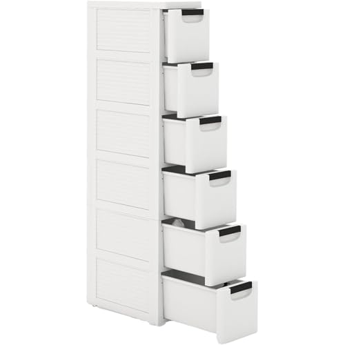 This Slim Rolling Bathroom Storage Cabinet with 6 Drawers and Wheels Mobile Storage Unit for Living Room Kitchen Bathroom Office Space Saving Design (1.37x0.62x6.23 ft) - size: 1.37x0.62x6.23 ft(6 Drawer)