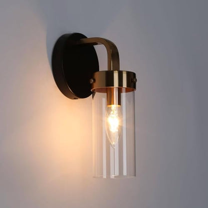 KSANA Wall Sconces, Black and Gold Wall Lights for Bedroom, Modern Glass Bathroom Wall Lamps for Living Room, Hallway - size: Fixed - Slim-Cylinder Shade