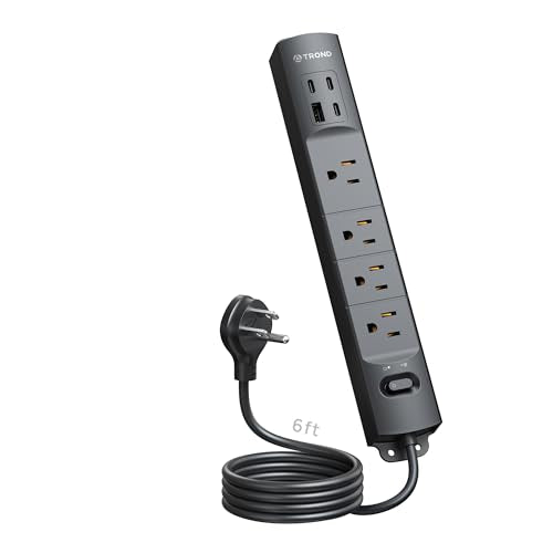 TROND Wall Mount Surge Protector Power Strip with USB C Ports, ETL Listed - color: Black, size: 6FT Flat Plug