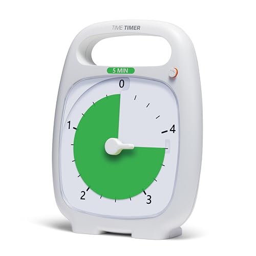TIME TIMER PLUS 5 Minute Desk Visual Timer - Countdown Timer with Portable Handle for Classroom, Office, Homeschooling, Study Tool with Silent Operation (White) - style: 5 Minutes