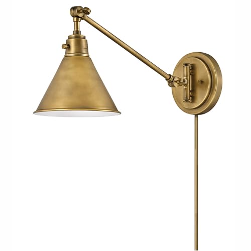 Hinkley Arti Medium Swing Arm Single Light Wall Sconce, Heritage Brass | Metal Shade, Adjustable, Two Pivot Points, Hardwired or Plug-In, On/Off Switch located on Cord, 20.5" Extension
