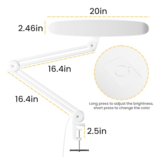 3000 Lumens Adjustable LED Desk Lamp & Task Lamp - Bright, Dimmable Lighting for Office, Crafts, Nails &Salon with Clamp (CCT, White) - color: White