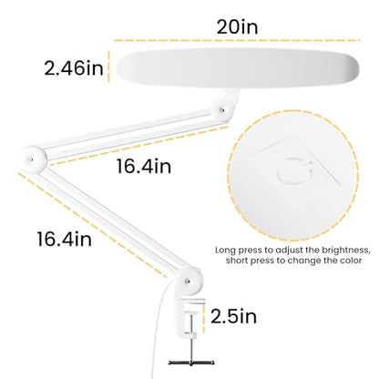 3000 Lumens Adjustable LED Desk Lamp & Task Lamp - Bright, Dimmable Lighting for Office, Crafts, Nails &Salon with Clamp (CCT, White) - color: White