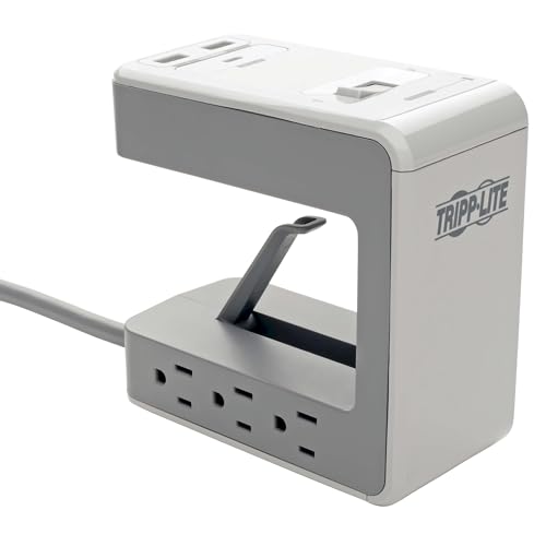 Tripp Lite 6 Outlet Desk Clamp Surge Protector Power Strip, USB Charging Ports USB-A & USB-C, 8 ft. Cord, 1080 Joules, Light Gray, Lifetime Limited Warranty & $50, 000 Insurance (TLP648USBC) - style: U-Mount