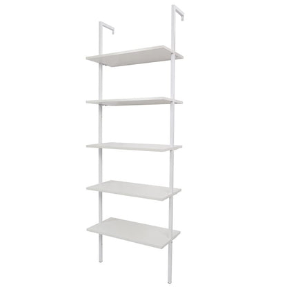 Ladder Shelf Bookshelf, 5-Tier Industrial Bookshelf with Metal Frame and Wood Board, Wall Mounted Bookcase Open Shelf Organizer for Living Room,Home Office, Bedroom, White - color: White