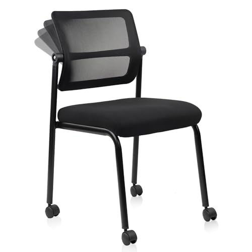 CLATINA Stacking Armless Office Guest Chair with Wheels, Stackable Mesh Waiting Room Reception Desk Chairs with Adjustable Backrest for Conference Lobby Side School, Black - size: 1 Pack