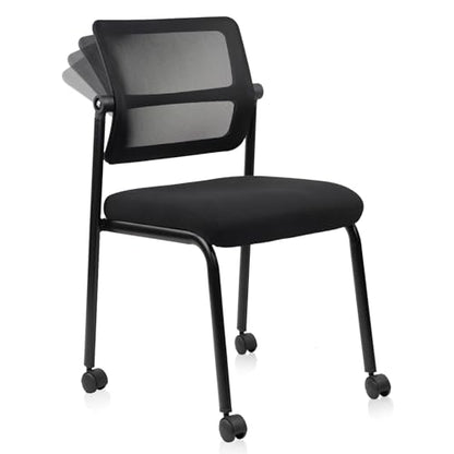 CLATINA Stacking Armless Office Guest Chair with Wheels, Stackable Mesh Waiting Room Reception Desk Chairs with Adjustable Backrest for Conference Lobby Side School, Black - size: 1 Pack