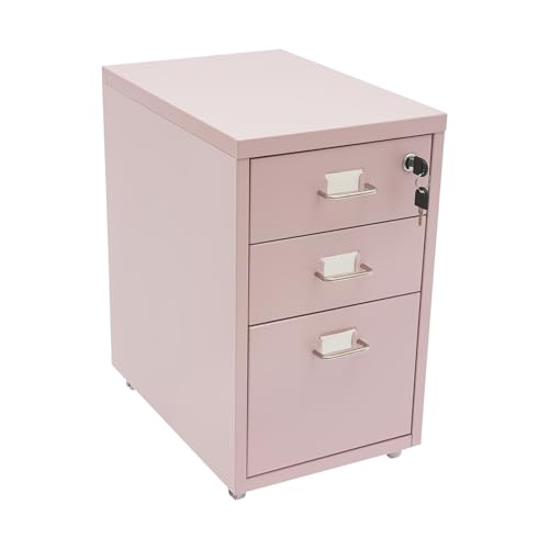 CNCEST 2-Drawer Vertical Metal File Cabinet Pink Lockable Rolling Casters | Steel Body with Smooth Extension Slides Compact Unit Fits Under Desks in Home Offices Quick Assembly Space-Saving Design - color: Pink