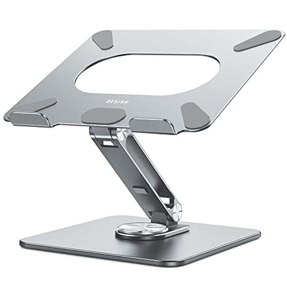 BESIGN LSX7 Laptop Stand with 360 Rotating Base, Ergonomic Adjustable Notebook Riser, Foldable Computer Holder Compatible with 10-15.6" Laptops (Gray) - color: Gray
