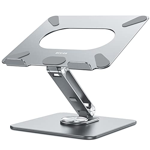 BESIGN LSX7 Laptop Stand with 360 Rotating Base, Ergonomic Adjustable Notebook Riser, Foldable Computer Holder Compatible with 10-15.6" Laptops (Gray) - color: Gray