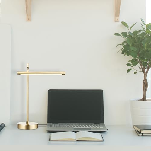 Globe Electric 52889 West 15" LED Integrated Desk Lamp, Matte Brass, 200 Lumens, Dimmer Rotary Switch - color: West, size: 15 inch
