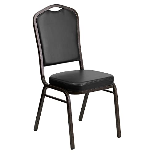 Flash Furniture Hercules Vinyl Crown Back Stackable Banquet Chair, Black | Gold Vein Frame, Vinyl Upholstery - color: Black Vinyl/Gold Vein Frame, size: Set of 1