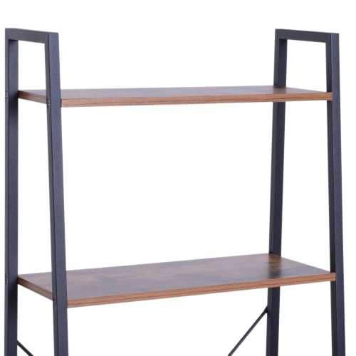 HOMCOM Ladder Shelf Bookshelf, 4 Tier, Wood Metal Frame, Distressed Brown