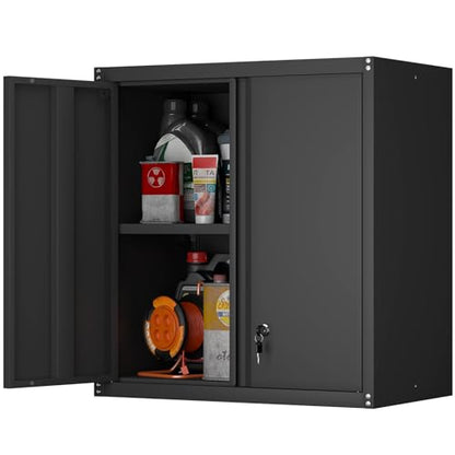 Steel Wall Cabinet, Metal Locking Wall Cabinet, Hanging Metal Cabinet for Garage Tool Storage, Wall Mount Tool Cabinet for Garage, Laundry Room, Office, Black - color: 28"h - Black