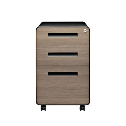 Laura Davidson Furniture Stockpile 3 Drawer File Cabinet with Lock - Under Office Desk Metal Filing Cabinet, Legal/Letter File Folders, Wheels and Stationary Feet, Pre-Assembled, Black/Wood - color: Black/Wood