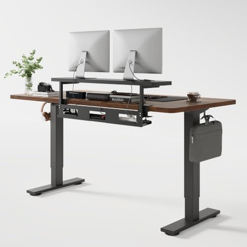 FLEXISPOT Standing Desk with Monitor Riser & Cable Management - color: Black Walnut, size: 60x24"
