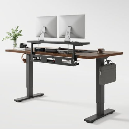 FLEXISPOT Standing Desk with Monitor Riser & Cable Management - color: Black Walnut, size: 60x24"
