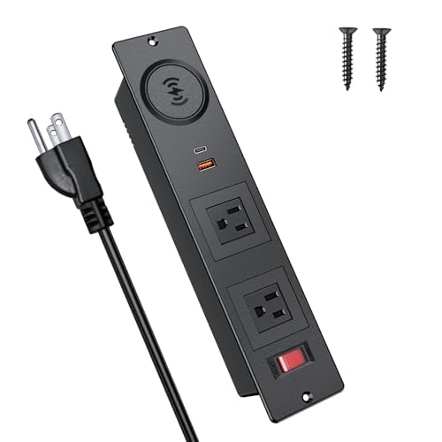 Recessed Power Strip Surge Protector, Conference Outlets with 2 AC, 2 USB-A, USB-C & Wireless Fast Charger, Desk Furniture Power Outlet for Home, Office, Workstations, ETL Listed