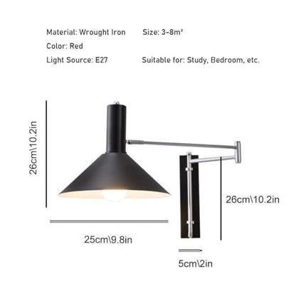 Modern Industrial Black Conical Shade Wall Sconce Minimalist Adjustable Swing Arm Lamp Chrome Metal Accent Mount Light Fixture for Bedroom Living