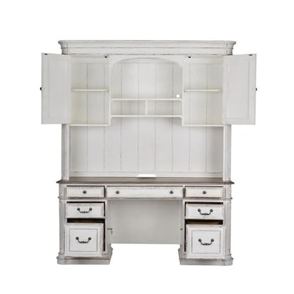 Ashford & Sons Credenza & Hutch, 67x16x52, Wood Veneers, White Oak & Birch Finish, Adjustable Shelves, Lockable File Drawers, Touch Lighting, USB Ports, Office Storage Desk with Keyboard Tray - size: Credenza & Hutch