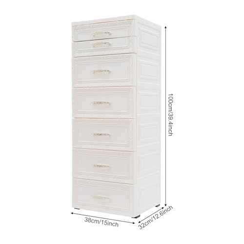 6-Drawer Narrow Storage Cabinet, Slim Rolling Cart, Mobile Plastic Cart Container with Pull Handles, Built-in Wheels, for Living Room, Kitchen, Bathroom, Office, 15 * 12.6 * 39.4in, Beige