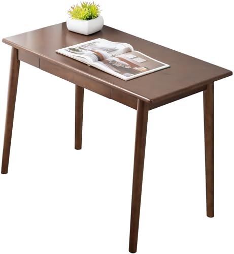 Solid Wood Desk with Drawers, Wooden Computer Desk for Home Office, Gaming Study Desk for Small Spaces, Writing Work Desk for Bedroom,Easy Assembly (Walnut Color 39.4 inch) - color: Walnut Color 39.4 Inch