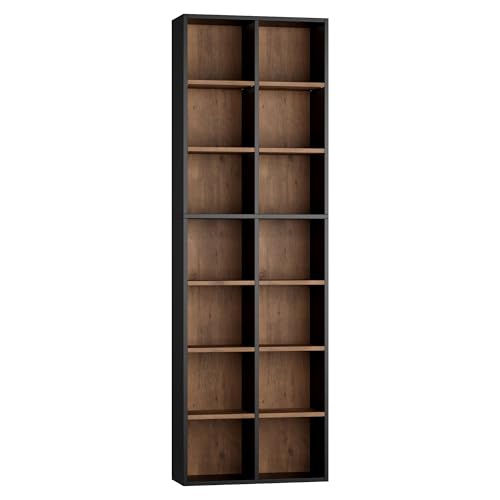 FOTOSOK Bookshelf Bookcase 7-Tier Narrow Bookshelf Tall CD Media Tower Rack - color: Black/Brown