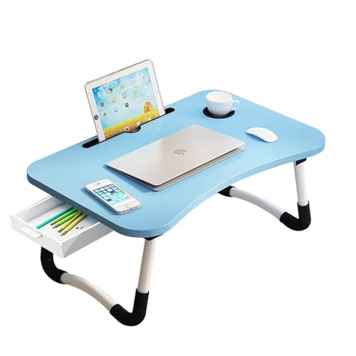 Lap Desk with Storage Drawer, Cup and Tablet Holder, Bed Tray Table, Foldable Laptop Desk, Laptop Stand for Working, Writing, Gaming and Drawing (23.6", Blue) - color: Blue