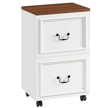 MAHANCRIS 2 Drawer File Cabinet, Rolling File Cabinet for Home Office, Wooden Under Desk Storage, Printer Stand with Drawers, for A4/Letter-Size Files, White and Walnut FCBA3801 - size: 2 Drawer