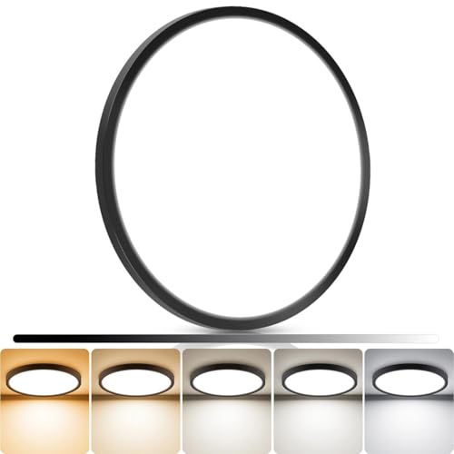 libtit 15inch LED Flush Mount Ceiling Light, Dimmable & 5Color Temperatures (3000K-6500K), 30W Round Slim Black Light Fixture for Bedroom Livingroom Garage Kitchen - color: Black, size: 15inch-1pack
