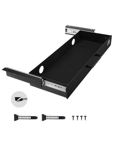 VEVOR Under Desk Drawer Slide Out, 22 inch Under Desk Mounted Pull-out Drawer Attachment, Hidden Under Counter Drawers for office Home Sit Stand Workstation, Black - size: 22inch
