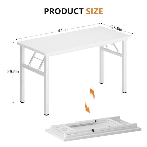 DlandHome 47 Inch Folding Computer Desk, Fully Assembled, White - color: White + White, size: 47 Inches