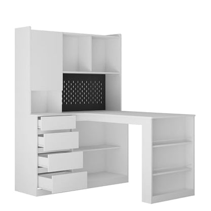 RuiSiSi 46" L Shaped Executive Desk with Hutch and Shelves, White - color: White, size: 46.06"L x 55.90"W x 62.79"H