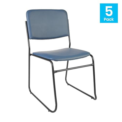 Flash Furniture Hercules Vinyl Stackable Chair with Sled Base, Navy, 5-Pack | Vinyl Upholstery, 500 LBS. Weight Capacity - color: Navy Vinyl/Black Frame, size: Set of 5
