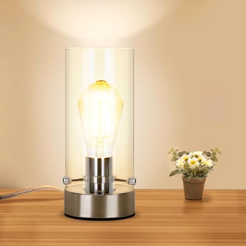 Bedside Table Lamp for Bedroom Living Room, Modern Nightstand Lamp - color: Nickel-Clear