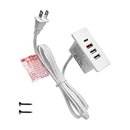 Powered USB C Hub Socket Recessed USB C Power Strip Outlet with Fast Charge 4 USB Ports 20W Mounted into Bed Desk Table Sofa (White)