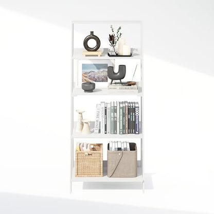 Furinno Ladder Display Shelf, 5-Tier Ladder Shelf, Standing Bookshelf, Display Storage Shelves, 13 x 23.6 x 53.5, for Living Room, Home Office, White - color: White