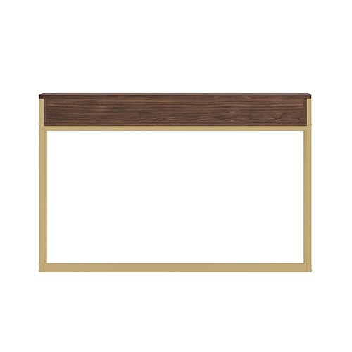 Martha Stewart Ollie Home Office Desk with 3 Drawers in Walnut Wood Grain with Polished Brass Hardware - color: Walnut Top/Polished Brass Frame