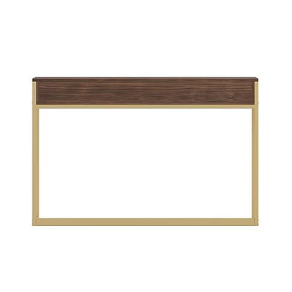 Martha Stewart Ollie Home Office Desk with 3 Drawers in Walnut Wood Grain with Polished Brass Hardware - color: Walnut Top/Polished Brass Frame