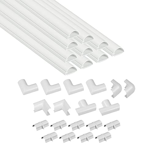 D-Line 157in Cord Cover Kit, Self-Adhesive Wire Hiders, Paintable Cable Raceway to Hide Wires on Wall, Electrical Cable Management - 10x 15.7 Lengths & 19 Accessories - 1.18" (W) x 0.59" (H) - White - color: White, size: 1.18in (W) x 0.59in (H)