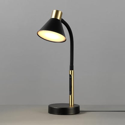 Globe Electric 62000034 15" LED Integrated Desk Lamp, Matte Black, Brass Accent, Adjustable Gooseneck, Dimmable, 3 Color Temperature, 7.5W, 90 CRI, 400 Lumens, Reading Light, Dorm Room Essentials - color: Matte Black, Albert