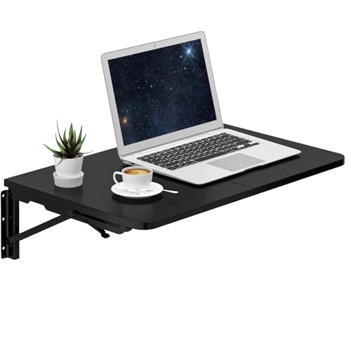 TEAMIX Wall Mounted Folding Table for Small Spaces, Black Floating Desk | Heavy-duty Brackets, 22 x 15.7 inch, Space-saving, Use as Home Office Desk, Laundry Shelf, Drop Leaf Table for Kitchen/RV - color: Black, size: 22"W x 15.7"D